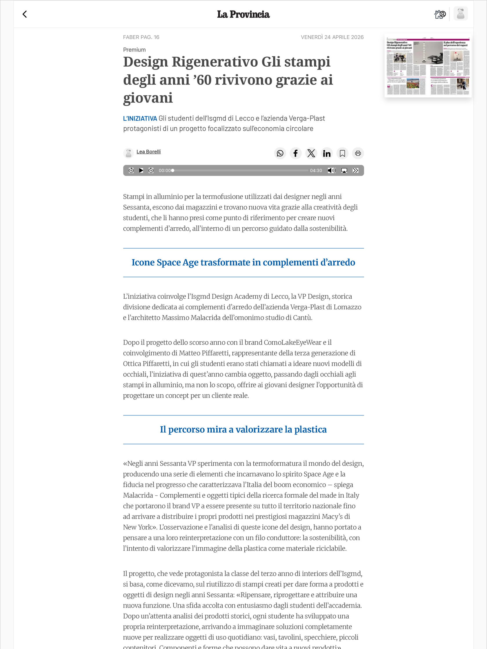 Design Rigenerativo Anni 60 VERGA-Plast Web