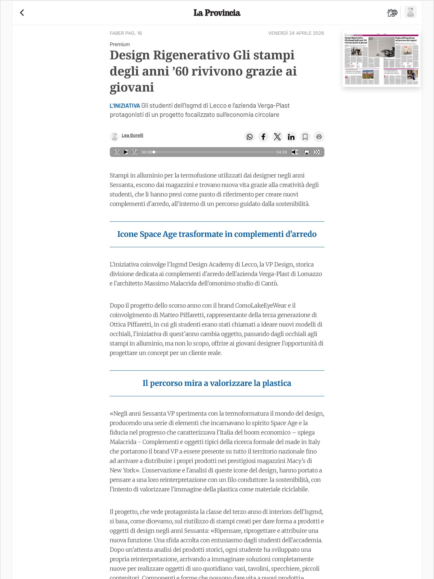 Design Rigenerativo Anni 60 VERGA-Plast Web