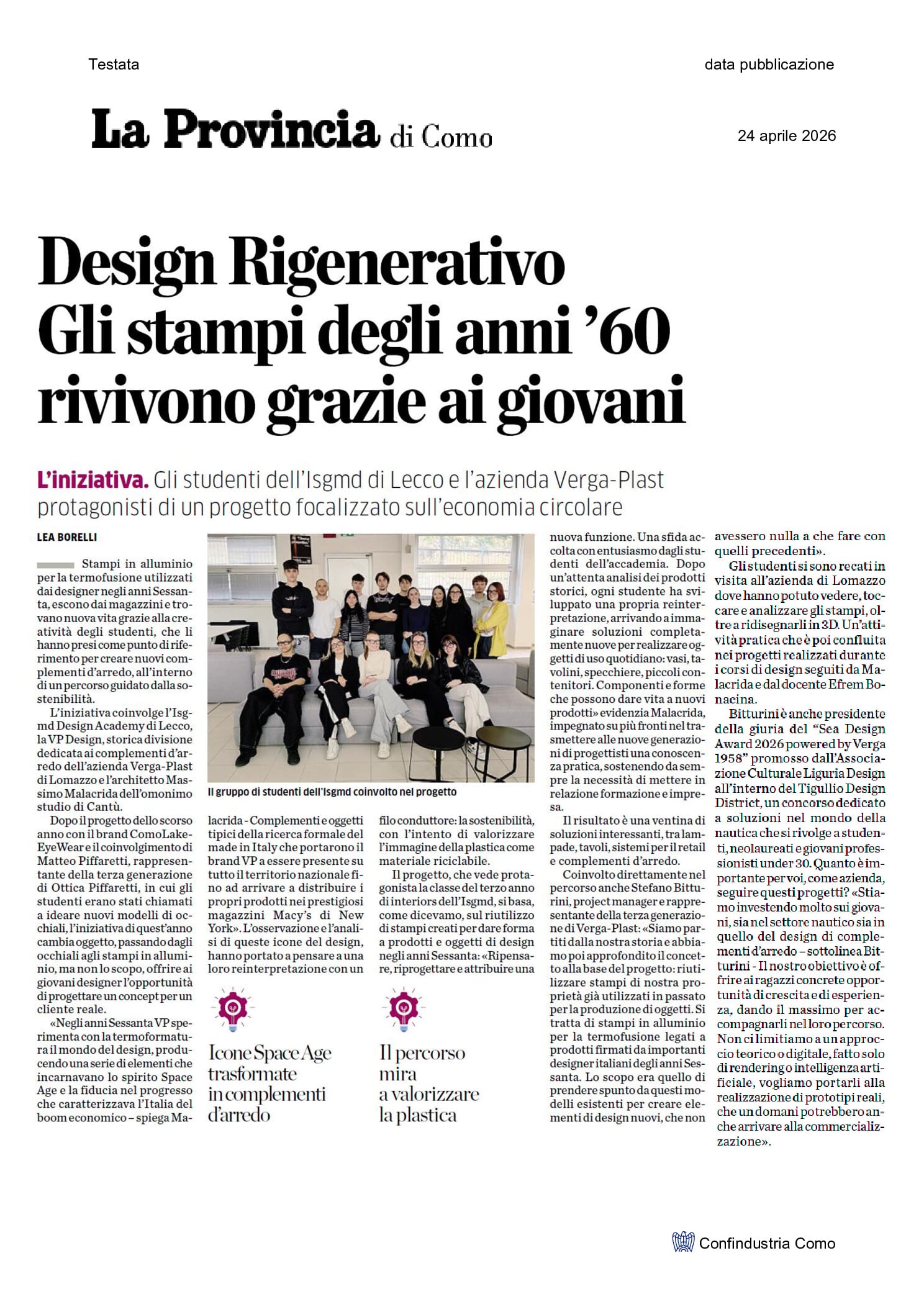Design Rigenerativo Anni 60 VERGA-Plast